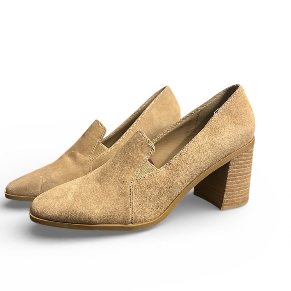 NEW JOIE Wevenly Suede Block Heels Women’s Fashion Shoes Tan Brown 9 M